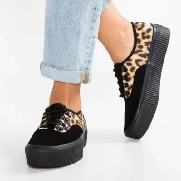 Vans Authentic Platform (Embossed) Black/ Leopard/ Black Shoes - Picture 1 of 8
